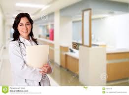 Happy Doctor With Patient Chart File In Hospital Stock Image