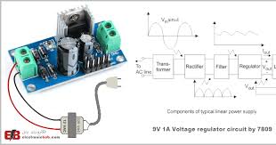 دائرة منظم جهد 9v وتيار 1a بإستخدام 7809 electronic bubble voltage regulator solar charger power supply circuit