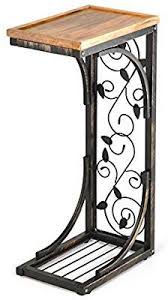 Amazon Com Trademark Innovations 2 Side Sofa Snack Table With Acacia Wood Top And Vine Motif Kitchen Dining Com Imagens Decoracao Com Madeira Moveis De Aco
