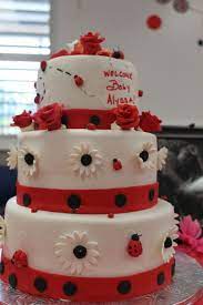 How To Set Up Ladybug Themes In Baby Shower Baby Shower For Parents Ladybug Baby Shower Baby Shower Cakes Girl Shower Cakes