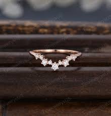 Round Diamond Curved Wedding Band Unique Rose Gold Wedding Band Vintage  Wedding Ring Bridal Stacking Matching Promise Gift for Women