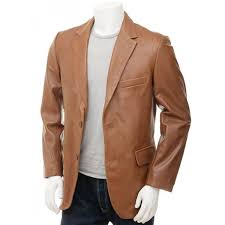 Designer Two Button Closure Soft Lambskin Brown Leather Blazer For Men