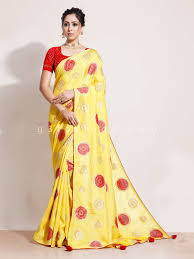 Used in wet felting to create a beautiful texture. Yellow Wedding Saree In Muga Silk G3 Wsa44464 G3fashion Com