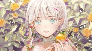 Hd wallpapers and background images. Wallpaper Girl Glance Smile Flower Anime Hd Picture Image