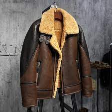 Men S Shearling Aviator Flight Jacket Imported Wool From Au Lt Brown Mens Fur Coat Leather Jacket Men Jackets Men Fashion