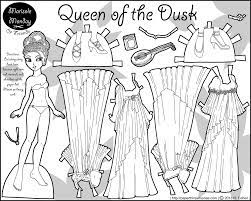 Two pages each are placed in a plastic sleeve, all the plastic sleeves have been stapled together. Queen Of Dusk Paper Doll