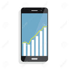 smart phone with statistics graph chart screen with statistics