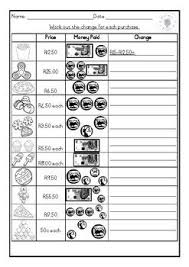 money zar change worksheet in table format grade 2 3 or 4 money worksheets money math worksheets money math