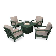 Outdoor Polywood Harbour 5 Piece Conversation Set With Fire Pit Table Sesame In 2020 Deep Seating Chair Fire Pit Table Buy Outdoor Furniture