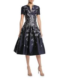 Oscar De La Renta Short Sleeve Coral Jacquard Full Skirt Cocktail Dress With Pockets Cocktail Dress Dresses Office Wear Dresses