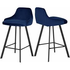 Blue Velvet Counter Stool Matte Black Legs Set Of 2 In 2020 Bar Stools Counter Stools Velvet Stool