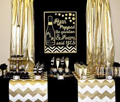 Black And Gold Party Set Up He Popped The Question She Said Yes My Best Friend And Maid Of Honor Alyssa Trepagnier Threw Gold Bridal Showers Black Gold Party Bridal Shower Champagne