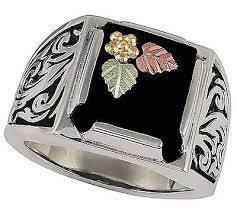 Mens Black Hills Gold Black Onyx Leaf Inlay Oxidized Sterling Silver Ring Sz 11 Black Hills Gold Jewelry Black Hills Gold Oxidized Sterling Silver