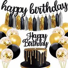 Set de decoración para fiesta de cumpleaños en color dorado, el juego contiene: Kit De Decoracion De Cumpleanos Negro Y Dorado Para Hombres Mercado Libre