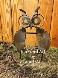 Junkyard Art By Tam I Am Repurposed Scrap Metal Welded Together To Make A Yard Owl Scrap Metal Art Metal Art Metal Tree Wall Art