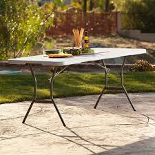 Molded tabletop (pearl) with a round folding frame (bronze). Lifetime 6 Ft Fold In Half Table White Granite Walmart Com Walmart Com