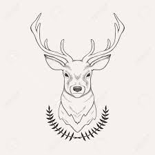 Vector Hand Drawn Illustration Of Deer And Laurel Deer Drawing Deer Drawing Easy Deer Illustration