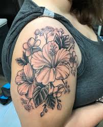 Fun Blackandgreyfloraltattoo From A Couple Weeks Ago Thanks Carley Blackandgreytattoo Flowers Hawa Hibiscus Tattoo Shoulder Tattoo Flower Tattoo Shoulder