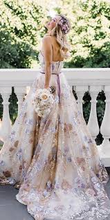 36 Floral Wedding Dresses That Are Incredibly Pretty Floral Wedding Dresses A Line Wh Floral Wedding Dress Colored Wedding Dresses Emerald Bridesmaid Dresses