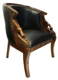 Hand Carved Mahogany Swan Tub Chair With Black Faux Leather Seat Tufted Dining Chairs Leather Seat Bean Bag Chair Kids