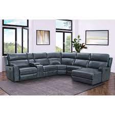 Storage console with stainless steel cup holders; Bradley Top Grain Leather Reclining Sectional Abbyson