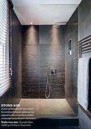 A pop of sparkle and color that makes a splashy statement. Great Example Using Big Size Tiles In Shower Shower Ideas Bathroom Master Baths Bathrooms Remodel Master Bathroom