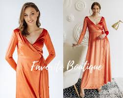 BURNT ORANGE Velvet Wrap Dress Maxi Bridesmaid Gown Custom Tailor Prom  Dress Wedding Guest Dress Rust Fall Winter Wedding Dress Plus Size