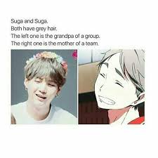 Sugawara haikyuu haikyuu manga haikyuu fanart daisuga haikyuu wallpaper cute anime wallpaper haikyuu funny volleyball anime a silent voice. Bts Suga Haikyuu Suga I Love Them Both Haikyuu Funny Funny Girl Musical Funny Kid Memes