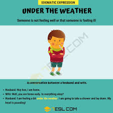 Under The Weather Meaning With Helpful Example Sentences 7 E S L Idiomatic Expressions English Writing Skills Weather Meaning