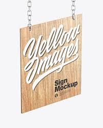 Download Wooden Sign W Metallic Chain Mockup In Indoor Advertising Mockups On Yellow Images Object Mockups