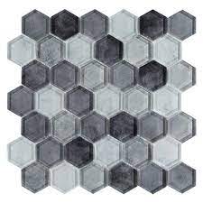 Fade To Black Hexagon Glass Mosaic Floor Decor Mosaic Glass Black Mosaic Fade To Black
