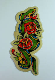 Traditional American Tattoo Style Original Snake And Roses Watercolor Painting Magnet Via Etsy Tattoo