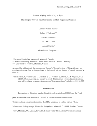 Pdf Passion Coping And Anxiety In Sport The Interplay Between Key Motivational And Self Regulatory Processes