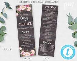 Rustic Floral Wedding Program Bookmark Template Diy Wedding Etsy Floral Wedding Programs Wedding Programs Diy Wedding Programs