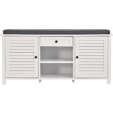 Homcom Scarpiera Panca Per Ingresso In Legno Bianco Laccato E Seduta Con Cuscino Grigio