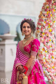 Pretty Pink Lehenga With Floral Tiara For Mehendi Indian Bridal Outfits Lehenga Designs Pink Bridal Lehenga