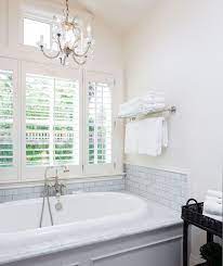 Chandelier Over Bathtub In Bright White Bathroom Luxury Bathtub Bathroom Chandelier Gorgeous Bathroom