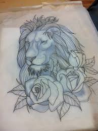 The tattoo can be combined with many different elements to create something uniquely your own. New School Lion Portrait With Roses In Blue Shining Tattoo Design Tattooimages Biz