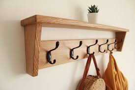 Solid Wood Oak Coat Hooks, Wall Coat Rack With Shelf Entryway, Hallway or  Mudroom