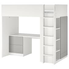 smastad loft bed white grey with desk with 3 drawers ikea in 2021 loft bed frame loft bed grey and white bedding