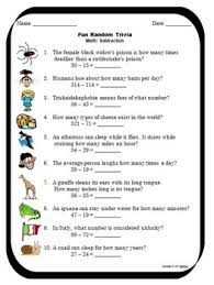 You can use this swimming information to make your own swimming trivia questions. Subtraction 50 Fun Random Trivia Questions By Infoprep Tpt