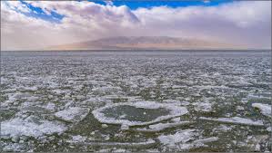 Floating ice paddies at Lindon Marina