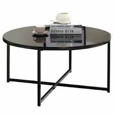 De style scandinave, elle dispose de 2 grands plateaux ronds en teck issu d'un. Table Basse Ronde De Salon Cadre En Metal Noir Et Plateau En Verre Noir Ebay