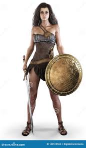 Portrait of a Amazon Female Posed with a Sword and Shield on an Isolated  White Background. Stock Illustration - Illustration of isolated,  background: 142512594