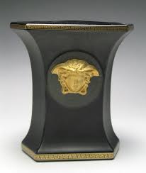 Scarce Versace Black Gold Medusa Gorgona Vase Estate Fresh Vase Black Gold Versace