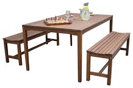 What material options are available in patio dining sets? 3 Piece Eucalyptus Bench Dining Set Transitional Outdoor Dining Sets By Outdoor Interiors Houzz