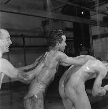 Miners Washing Each Other S Backs In The Showers A Daily Ritual At The End Of The Working Day 1945 Rare Historical Photos Men In Shower Men Shower Rare Historical Photos