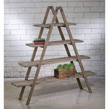 This hekla 80 h x 30 w ladder bookcase leaning bookshelf features a contrasting metal frame against wooden shelves for a modern industrial style that can go anywhere in your home. Reclaimed Wood A Frame Shelf Unit Etagere Bookcase Frame Shelf Bookcase