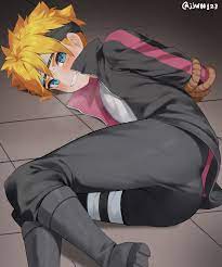 jjw1029, uzumaki boruto, boruto: naruto next generations, naruto, naruto  (series), highres, 1boy, arms behind back, bdsm, black jacket, blonde hair,  blue eyes, blush, bondage, bound, bound wrists, facial mark, jacket, male  focus,