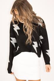 Black And White Lightning Bolt Sweater Black Lightning Bolt Sweater In 2020 Black Lightning Sweaters Fashion